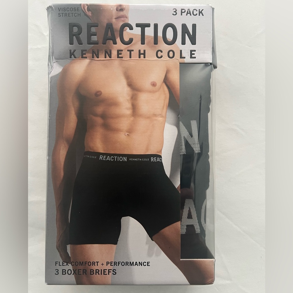 Kenneth Cole Reaction Underwear 3 PACK BLACK BOXER BRIEFS /S NEW IN PACK $39.50